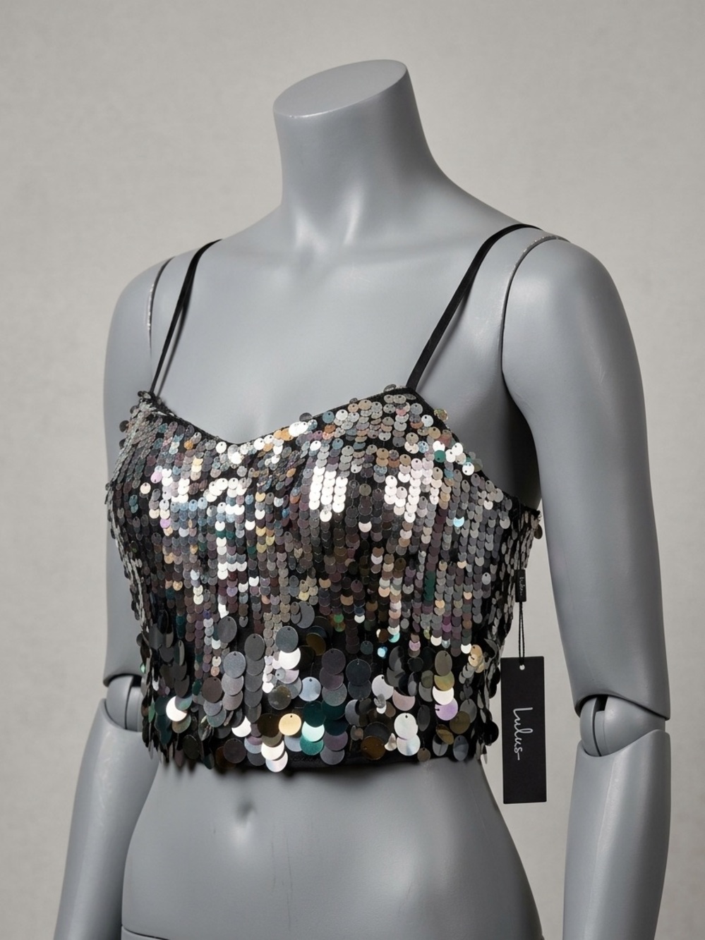 Lulu's Iridescent Sequin Black Cropped top